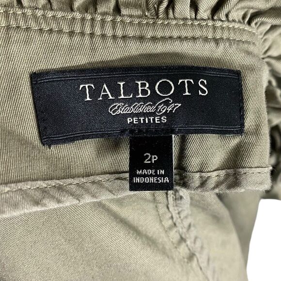 Talbots Blazer Jacket 2 Petite Ruffle Neck Twill Preppy Office Siren Olive Green - Picture 3 of 14